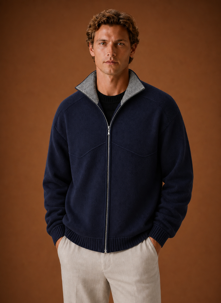 Cárdigan de Punto para Hombre - Chaqueta de Suéter con Cierre Completo | Areleon