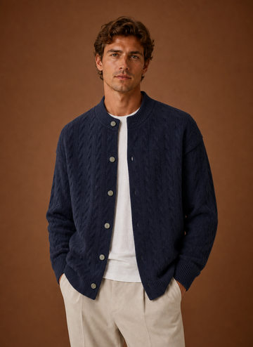Cardigan de Punto de Cable para Hombre - Suéter con Botones | Areleon