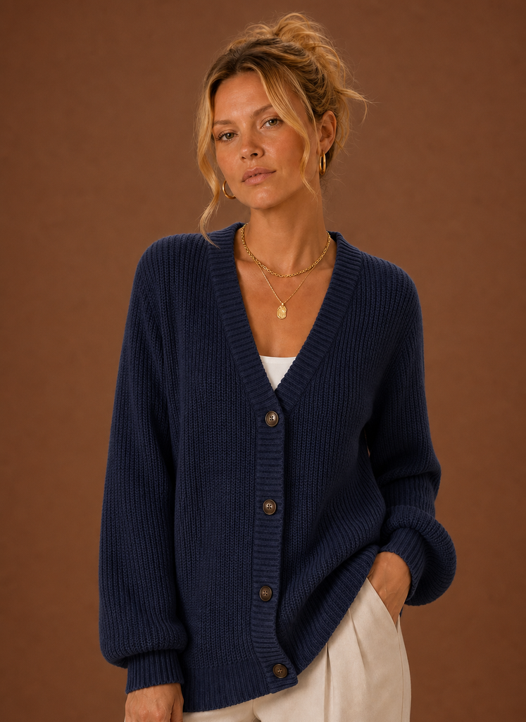 Cardigan de Punto con Cuello en V para Mujeres - Suéter de Manga Larga con Botones | Areleon