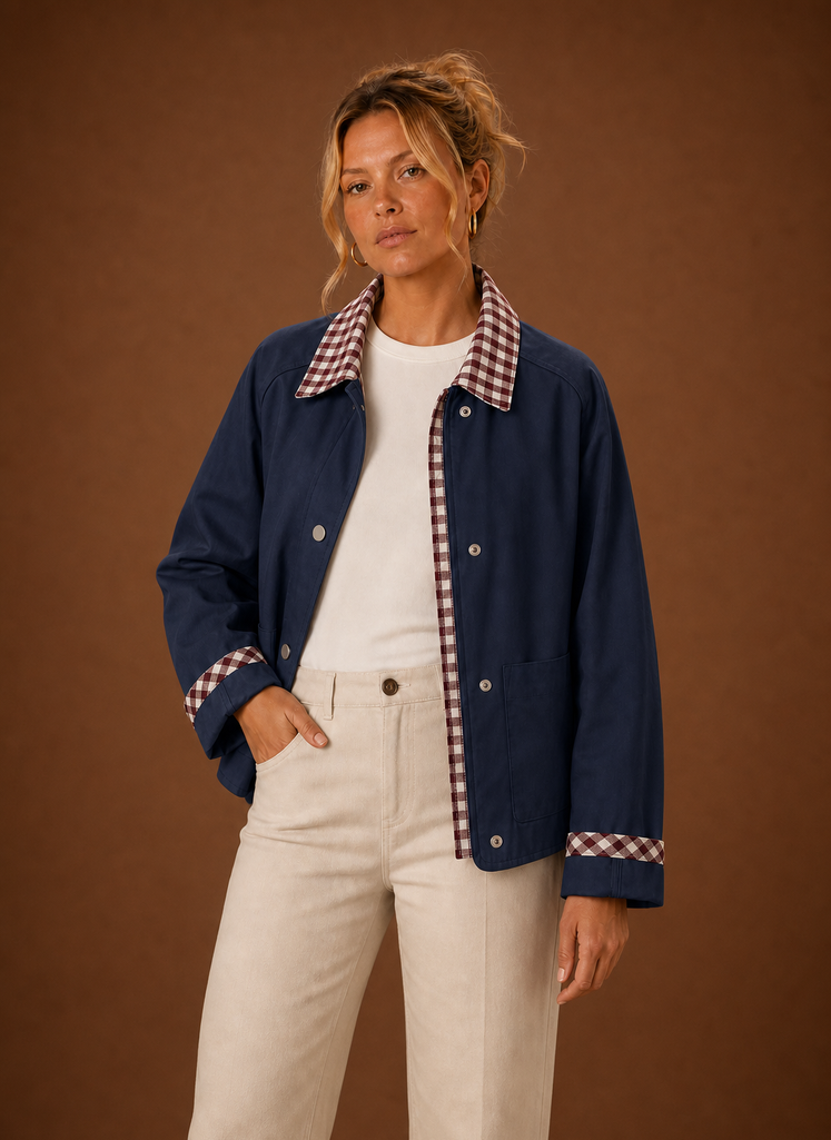 Chaqueta de granja para mujeres - Abrigo casual con cuello a cuadros | Areleon