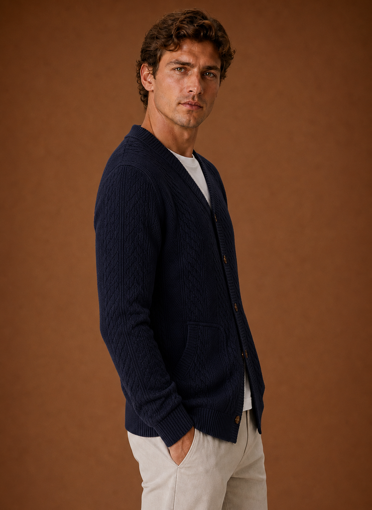 Cárdigan de Punto Trenzado para Hombre - Suéter de Cuello en V con Botones | Areleon