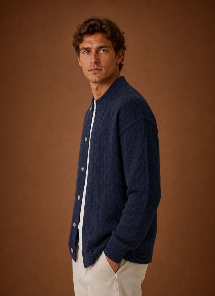 Cardigan de Punto de Cable para Hombre - Suéter con Botones | Areleon