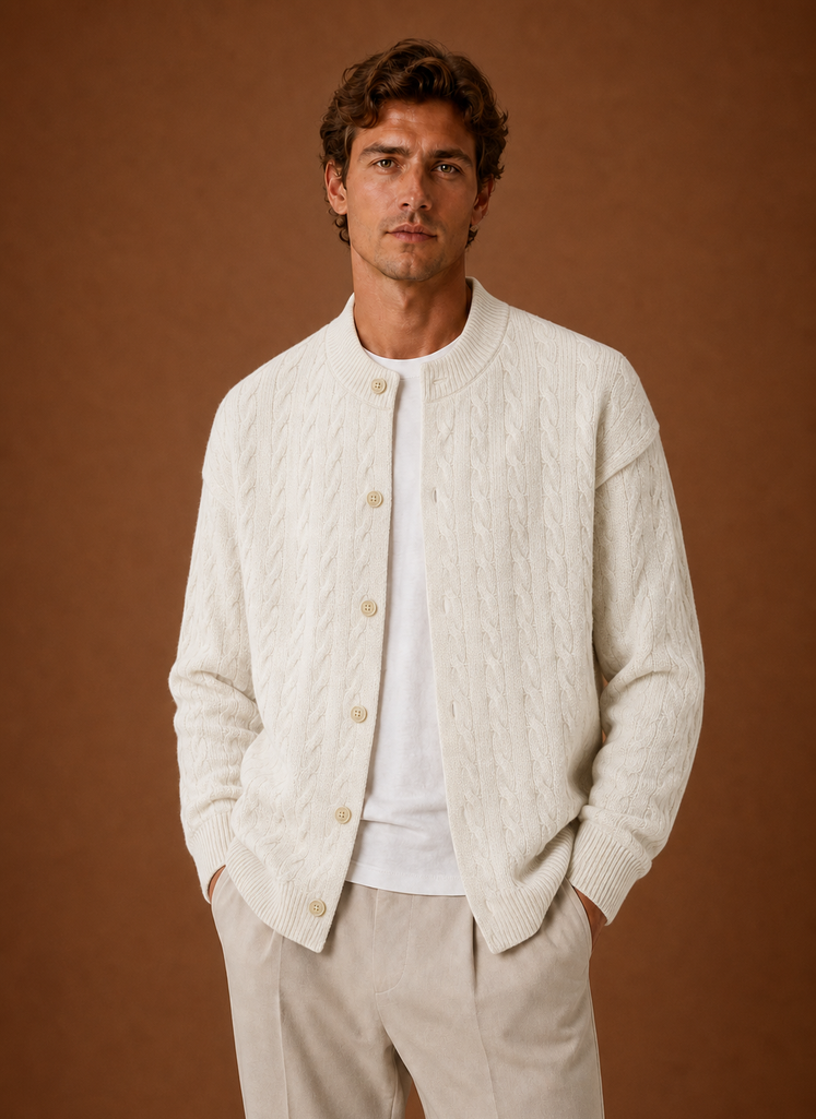 Cardigan de Punto de Cable para Hombre - Suéter con Botones | Areleon