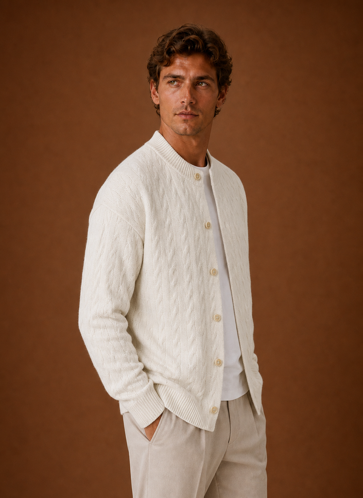 Cardigan de Punto de Cable para Hombre - Suéter con Botones | Areleon
