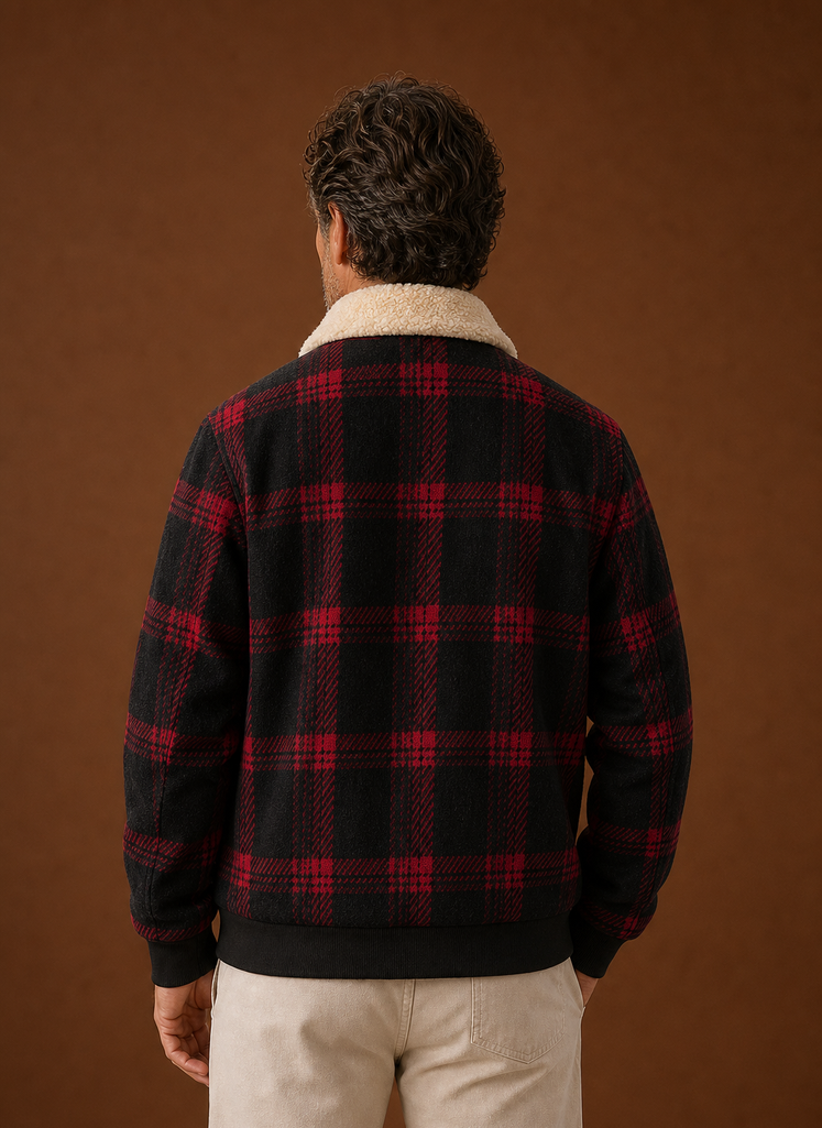 Chaqueta Bomber de Cuadros para Hombre con Forro de Sherpa | Areleon