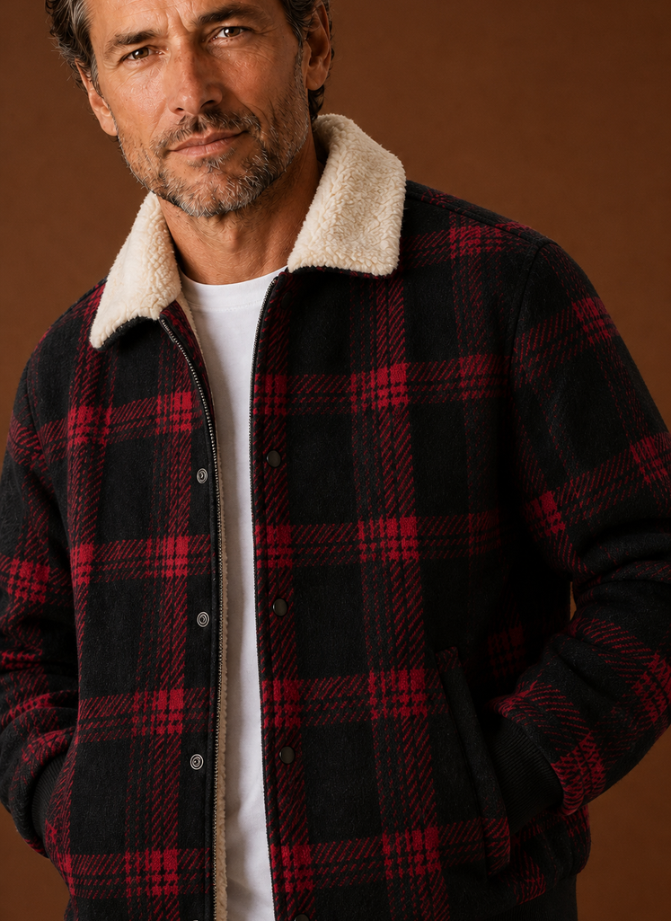 Chaqueta Bomber de Cuadros para Hombre con Forro de Sherpa | Areleon