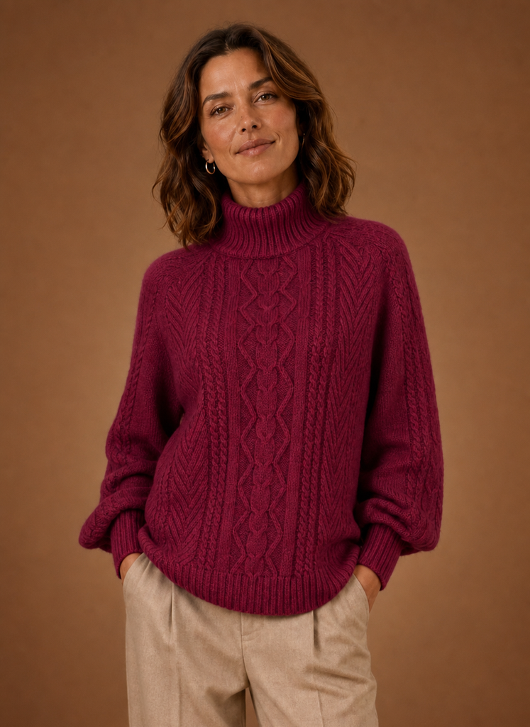 Suéter de Cuello Alto de Punto Trenzado para Mujeres | Areleon