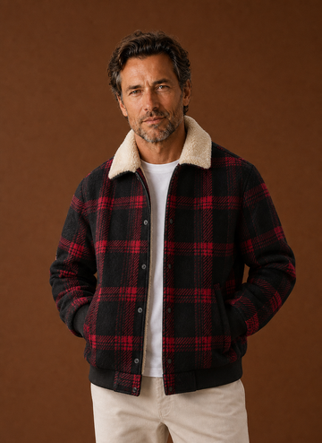 Chaqueta Bomber de Cuadros para Hombre con Forro de Sherpa | Areleon