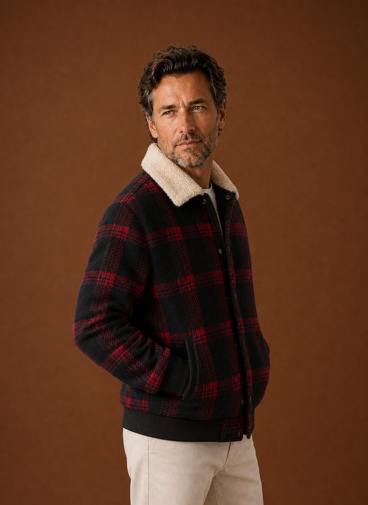 Chaqueta Bomber de Cuadros para Hombre con Forro de Sherpa | Areleon