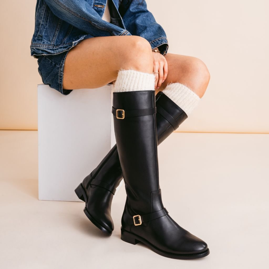 Botas de Cuero de Tacón Alto para Mujer con Pantorrilla Ancha