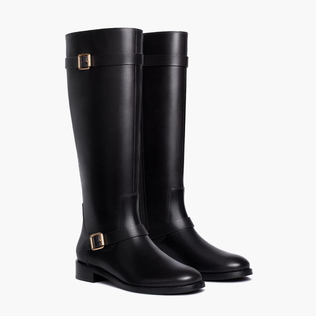Botas de Cuero de Tacón Alto para Mujer con Pantorrilla Ancha