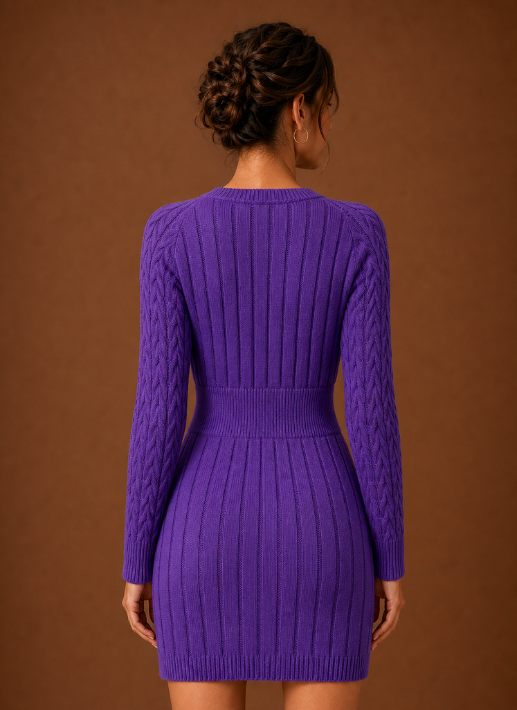 Vestido de Suéter de Punto Cable para Mujer - Vestido Mini de Manga Larga | Areleon