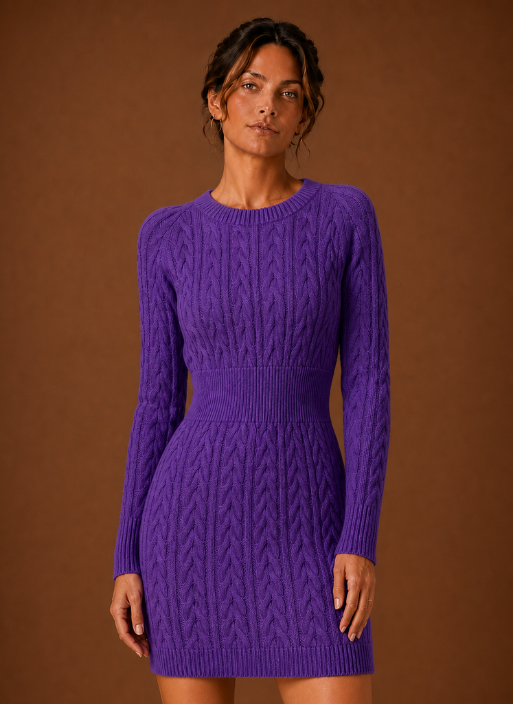 Vestido de Suéter de Punto Cable para Mujer - Vestido Mini de Manga Larga | Areleon