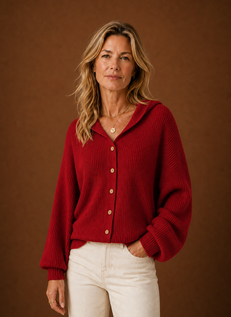Cardigan de Punto para Mujeres - Suéter con Capucha y Botones | Areleon