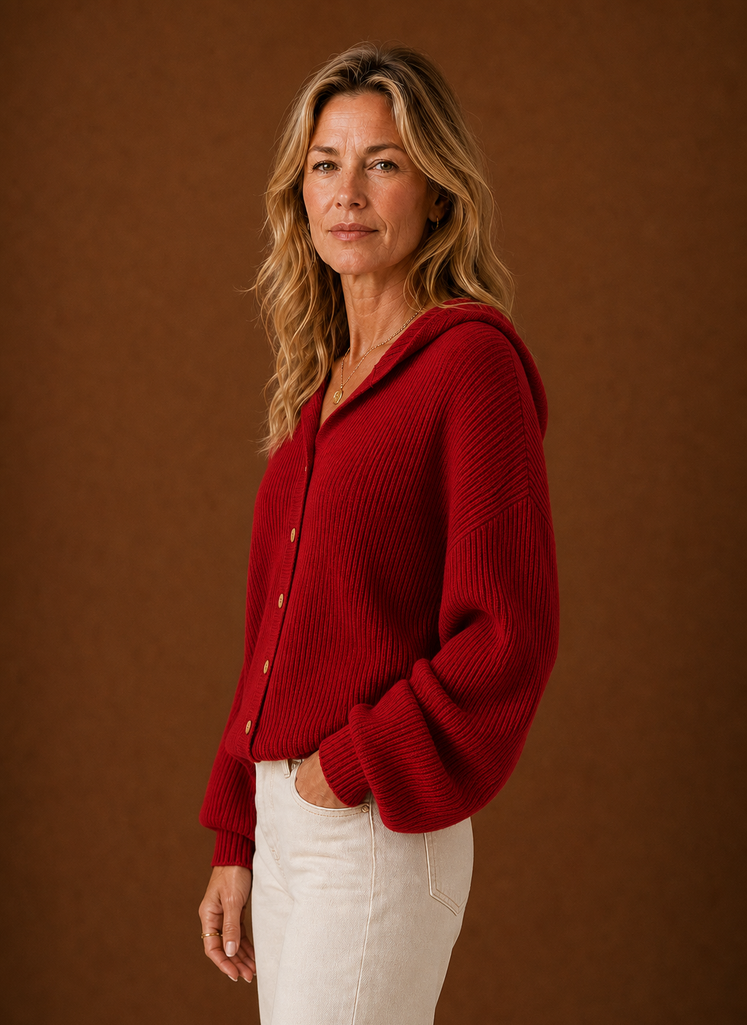 Cardigan de Punto para Mujeres - Suéter con Capucha y Botones | Areleon