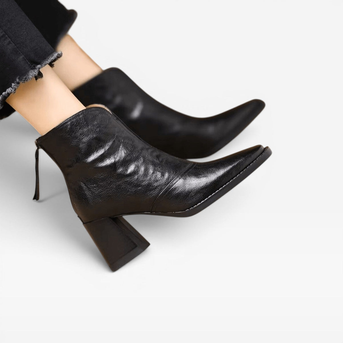 Botas de Tobillo para Mujer – Elegante Punta Cuadrada con Tacón Ancho Estilo Slip On