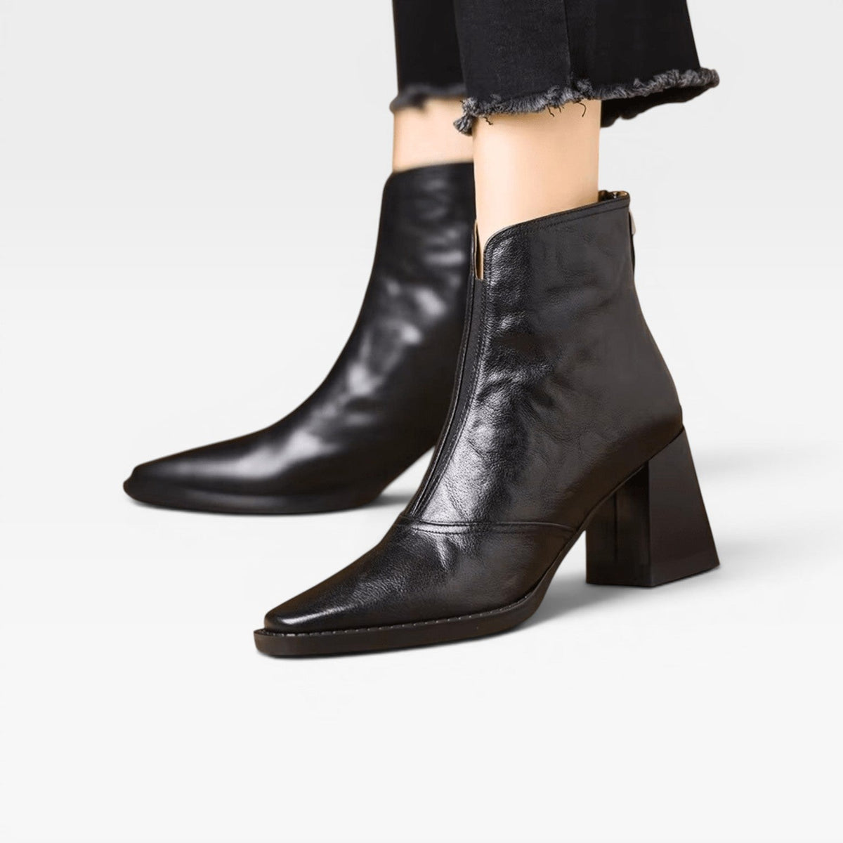 Botas de Tobillo para Mujer – Elegante Punta Cuadrada con Tacón Ancho Estilo Slip On