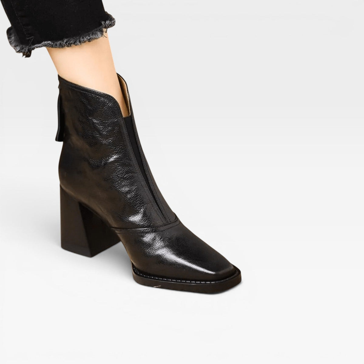 Botas de Tobillo para Mujer – Elegante Punta Cuadrada con Tacón Ancho Estilo Slip On
