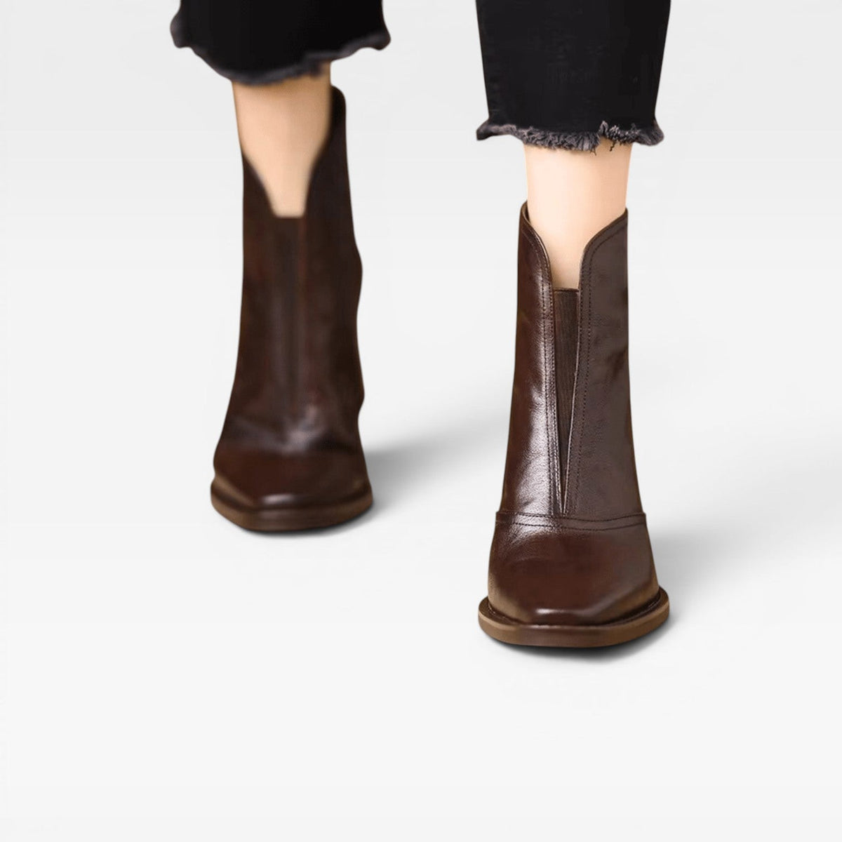 Botas de Tobillo para Mujer – Elegante Punta Cuadrada con Tacón Ancho Estilo Slip On