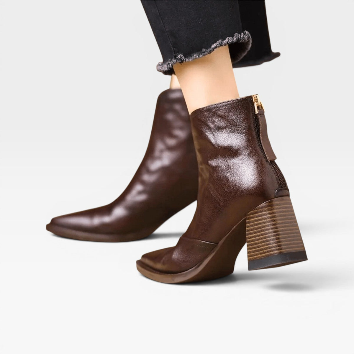 Botas de Tobillo para Mujer – Elegante Punta Cuadrada con Tacón Ancho Estilo Slip On