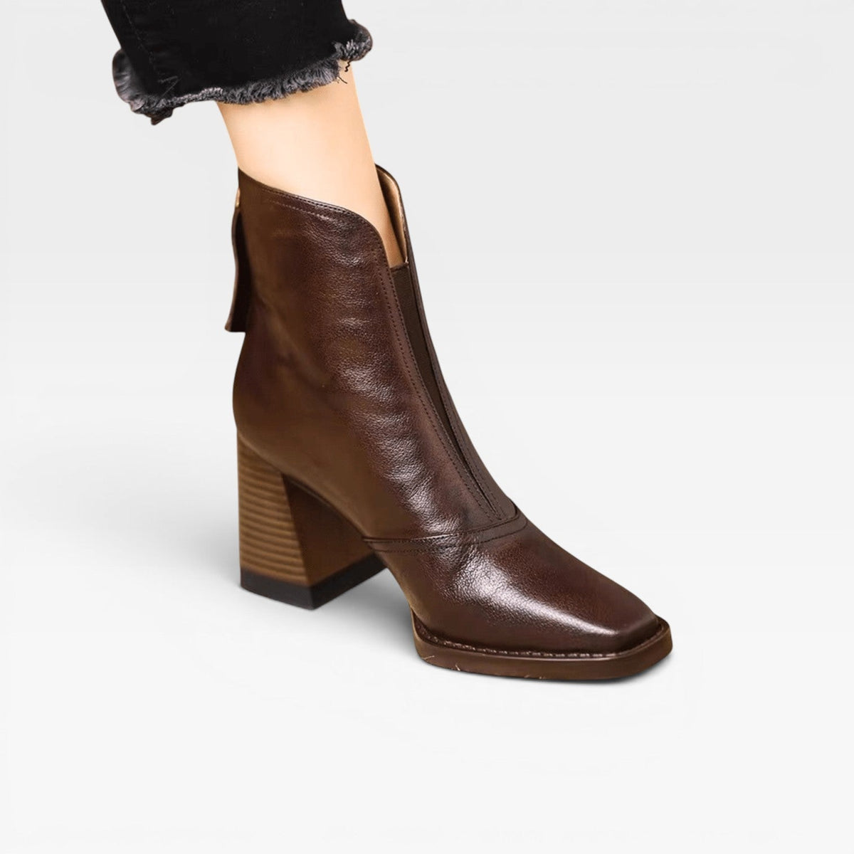 Botas de Tobillo para Mujer – Elegante Punta Cuadrada con Tacón Ancho Estilo Slip On