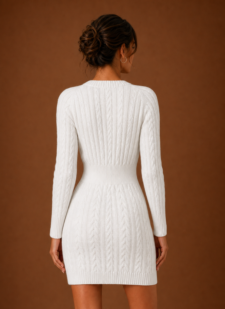 Vestido de Suéter de Punto Cable para Mujer - Vestido Mini de Manga Larga | Areleon