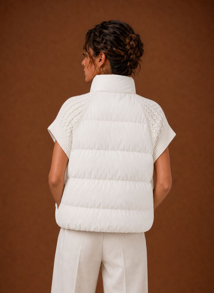 Chaleco Acolchado para Mujer - Chaqueta Sin Mangas con Hombros de Punto | Areleon