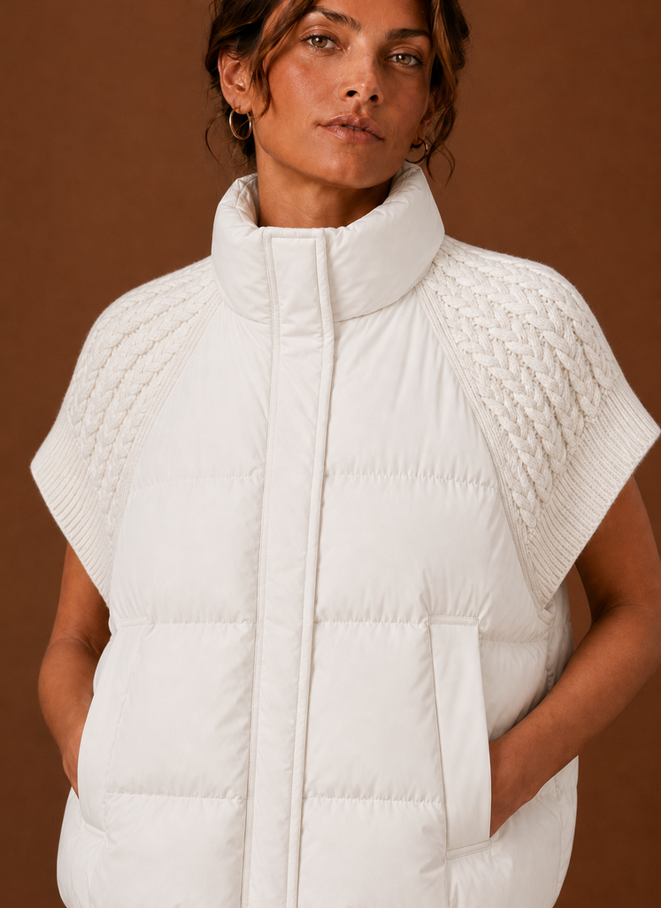 Chaleco Acolchado para Mujer - Chaqueta Sin Mangas con Hombros de Punto | Areleon