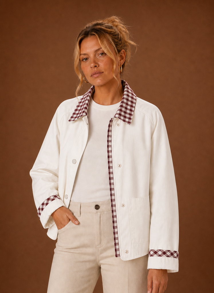 Chaqueta de granja para mujeres - Abrigo casual con cuello a cuadros | Areleon
