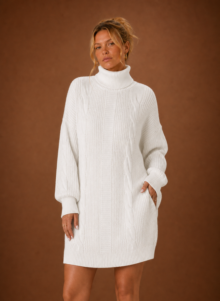 Vestido de Suéter de Cuello Alto para Mujer - Vestido de Punto | Areleon