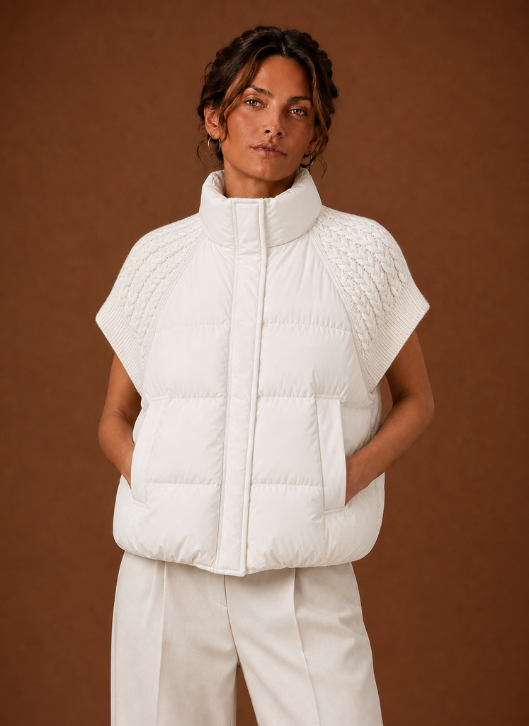 Chaleco Acolchado para Mujer - Chaqueta Sin Mangas con Hombros de Punto | Areleon
