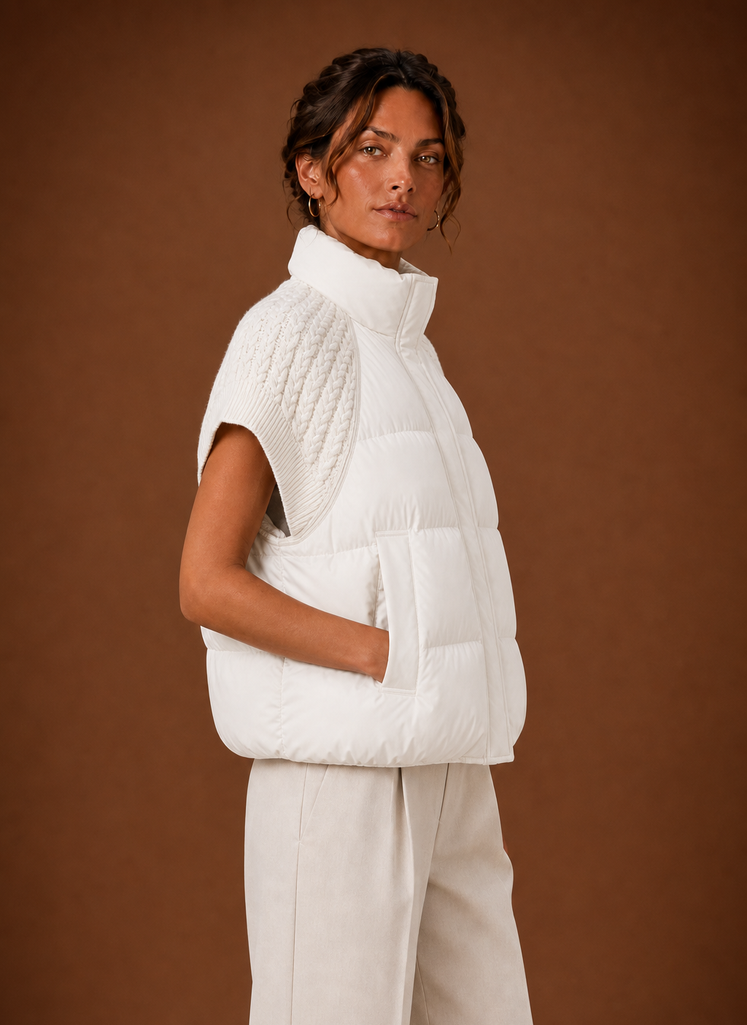 Chaleco Acolchado para Mujer - Chaqueta Sin Mangas con Hombros de Punto | Areleon