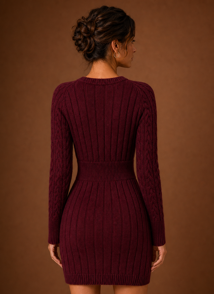 Vestido de Suéter de Punto Cable para Mujer - Vestido Mini de Manga Larga | Areleon