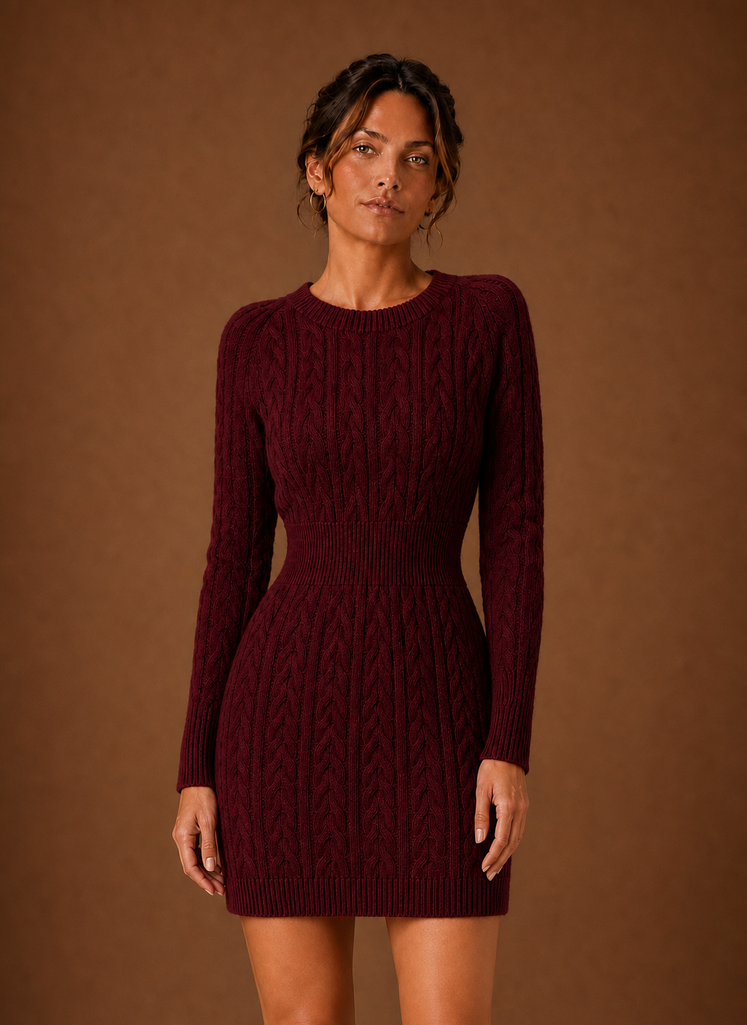Vestido de Suéter de Punto Cable para Mujer - Vestido Mini de Manga Larga | Areleon