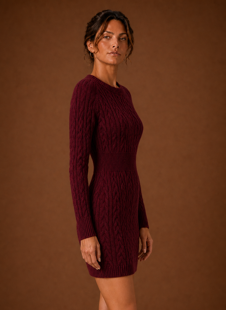 Vestido de Suéter de Punto Cable para Mujer - Vestido Mini de Manga Larga | Areleon