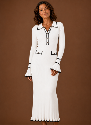 Vestido de Suéter para Mujeres - Maxi de Punto Acanalado con Cuello | Areleon