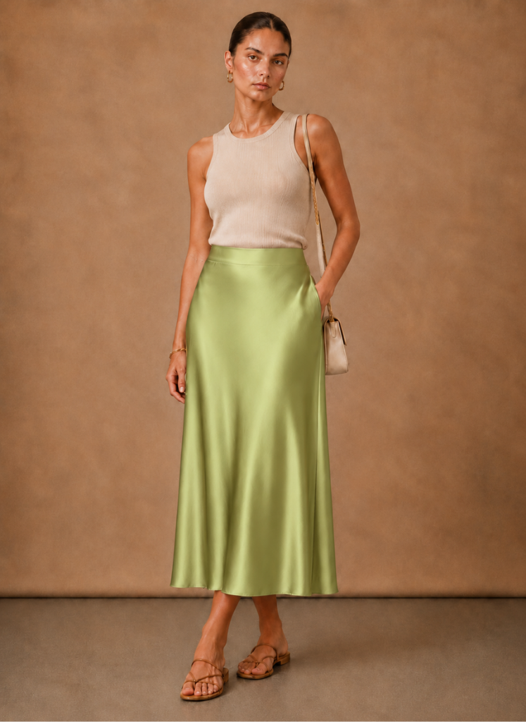 Falda Midi de Satén para Mujer – Elegante Corte A Fluido | Areleon