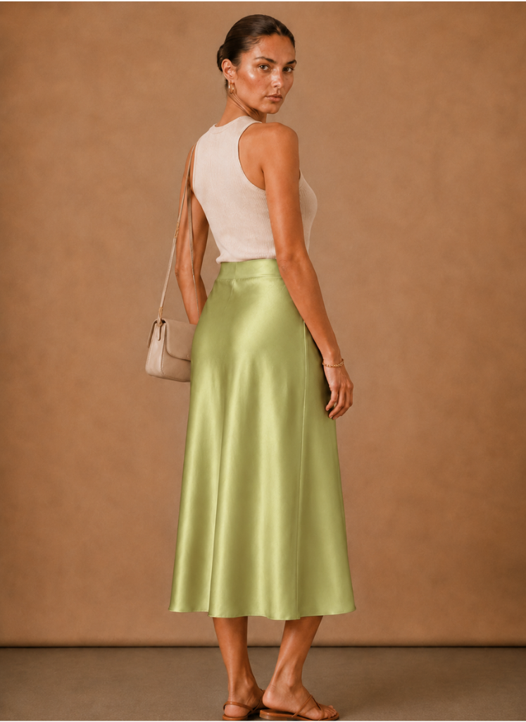Falda Midi de Satén para Mujer – Elegante Corte A Fluido | Areleon